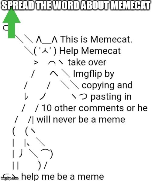 Memecat | SPREAD THE WORD ABOUT MEMECAT | image tagged in memecat | made w/ Imgflip meme maker