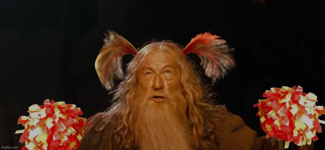 gandalf | image tagged in gandalf,cheerleaders,pigtails,lord of the rings,hair,the lord of the rings | made w/ Imgflip meme maker