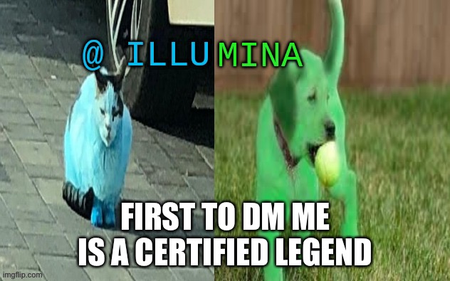 illumina new temp | FIRST TO DM ME
IS A CERTIFIED LEGEND | image tagged in illumina new temp | made w/ Imgflip meme maker