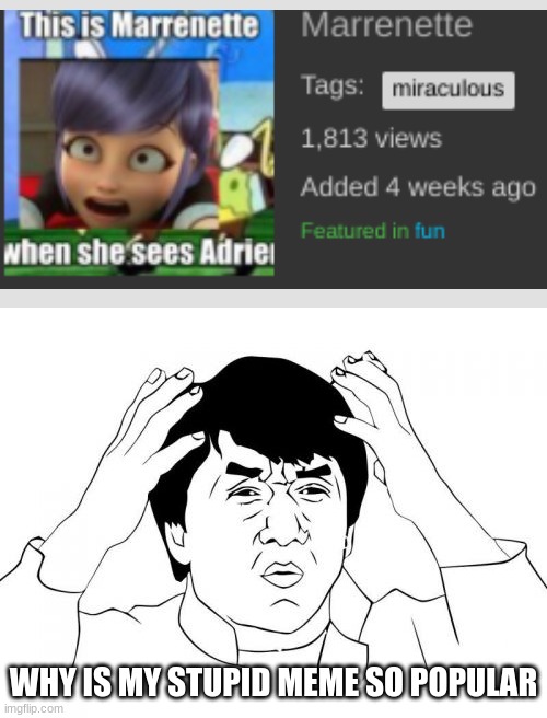 why are my memes so popular | WHY IS MY STUPID MEME SO POPULAR | image tagged in memes,jackie chan wtf | made w/ Imgflip meme maker