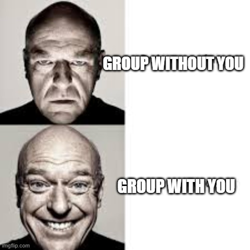 GROUP WITHOUT YOU; GROUP WITH YOU | image tagged in breaking bad | made w/ Imgflip meme maker