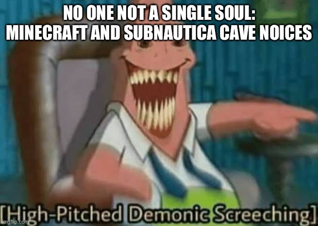 Random meme | NO ONE NOT A SINGLE SOUL: MINECRAFT AND SUBNAUTICA CAVE NOICES | image tagged in random tag i decided to put,another random tag i decided to put,another one,and another one,you know the drill | made w/ Imgflip meme maker