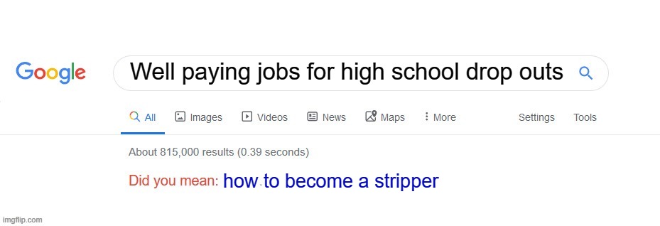 did you mean how to become a stripper | Well paying jobs for high school drop outs; how to become a stripper | image tagged in did you mean | made w/ Imgflip meme maker