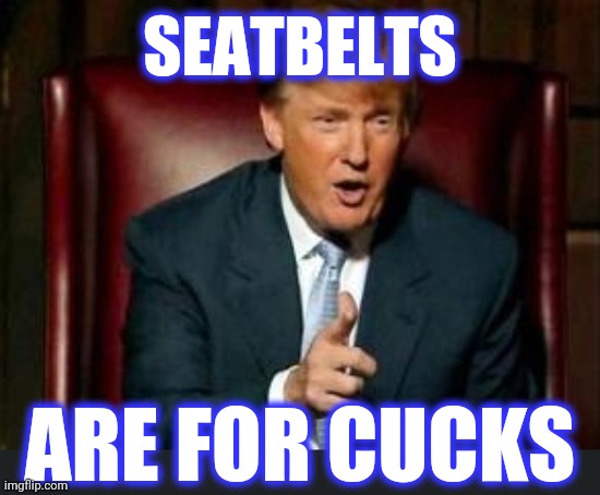 Donald Trump | SEATBELTS ARE FOR CUCKS | image tagged in donald trump | made w/ Imgflip meme maker