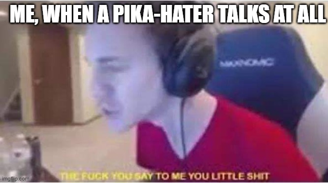 The F*ck you say to me you little shit | ME, WHEN A PIKA-HATER TALKS AT ALL | image tagged in the f ck you say to me you little shit | made w/ Imgflip meme maker