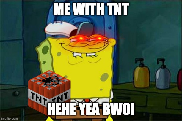 Don't You Squidward | ME WITH TNT; HEHE YEA BWOI | image tagged in memes,don't you squidward | made w/ Imgflip meme maker