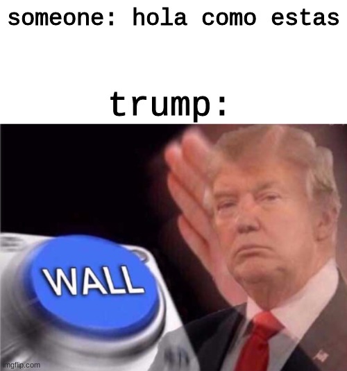 I'm conservative but u said bring humor so i brought it lol | someone: hola como estas; trump: | image tagged in trump wall button | made w/ Imgflip meme maker