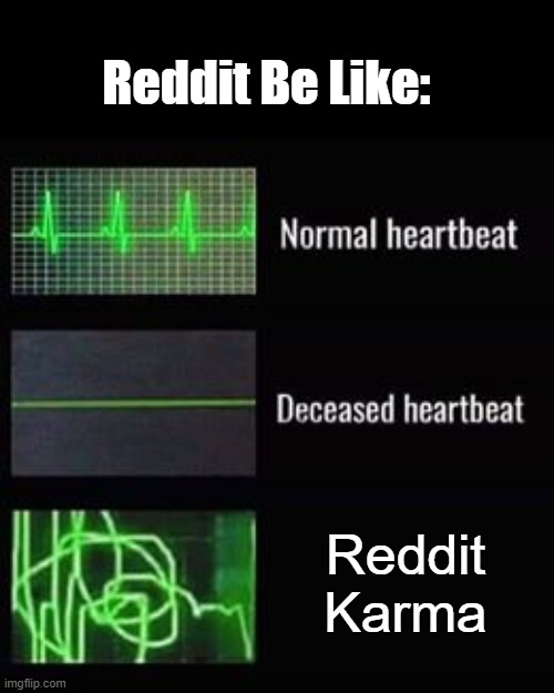Reddit Be Like: | Reddit Be Like:; Reddit Karma | image tagged in heartbeat rate | made w/ Imgflip meme maker