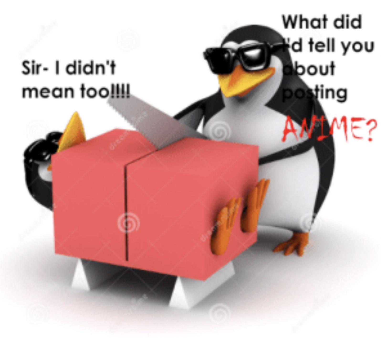 High Quality No anime penguin cuts someone posting anime Blank Meme Template