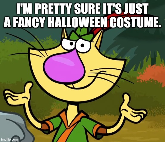 Confused Nature Cat 2 | I'M PRETTY SURE IT'S JUST A FANCY HALLOWEEN COSTUME. | image tagged in confused nature cat 2 | made w/ Imgflip meme maker