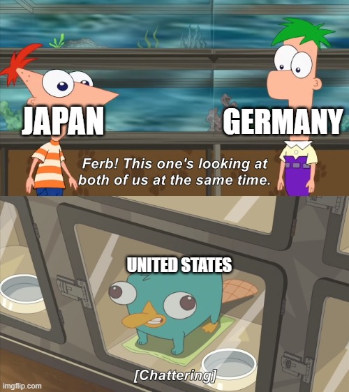 That thing would wreck them both |  GERMANY; JAPAN; UNITED STATES | image tagged in phineas and ferb,world war 2 | made w/ Imgflip meme maker