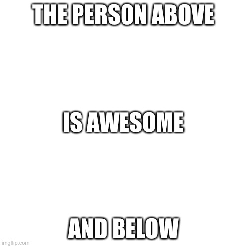 Blank Transparent Square | THE PERSON ABOVE; IS AWESOME; AND BELOW | image tagged in memes,blank transparent square | made w/ Imgflip meme maker