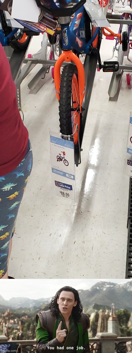 Clearly not Spiderman bike | image tagged in you had one job just the one | made w/ Imgflip meme maker