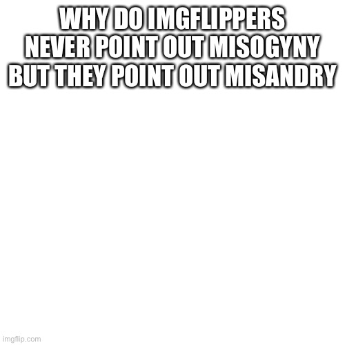 Blank Transparent Square | WHY DO IMGFLIPPERS NEVER POINT OUT MISOGYNY BUT THEY POINT OUT MISANDRY | image tagged in memes,blank transparent square | made w/ Imgflip meme maker
