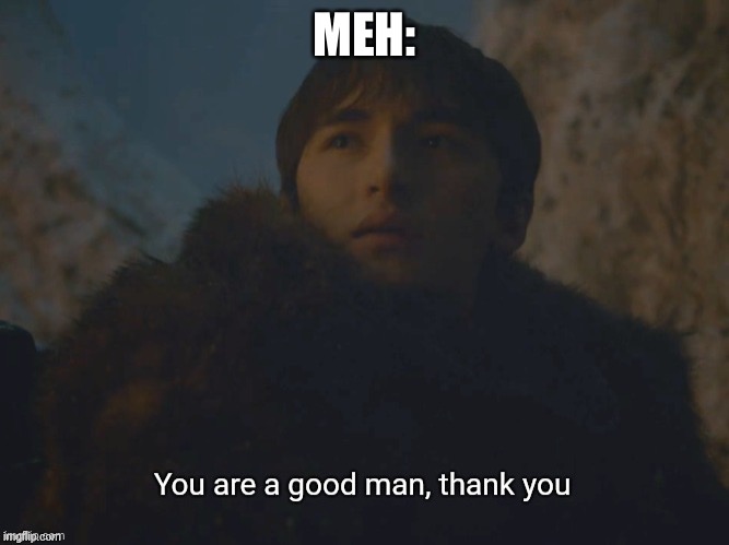 You are a good man, thank you | MEH: | image tagged in you are a good man thank you | made w/ Imgflip meme maker