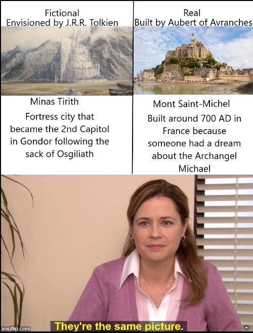 LISTEN TO PAM, SHE KNOWS THINGS | . | image tagged in corporate needs you to find the differences,office,pam,tolkien,medieval forts | made w/ Imgflip meme maker