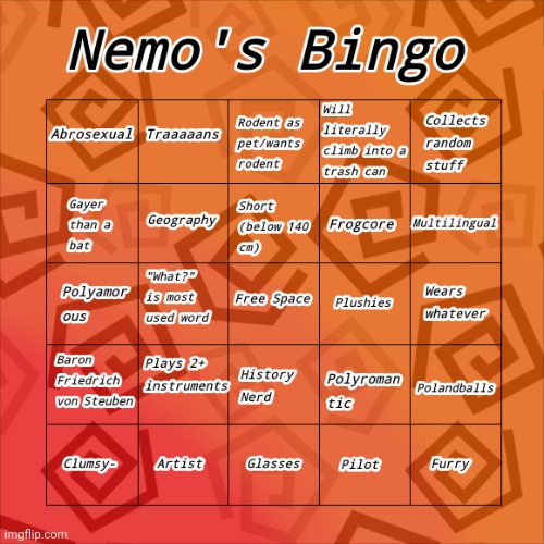 I made a bingo- because that's a trend now | image tagged in nemo's bingo | made w/ Imgflip meme maker