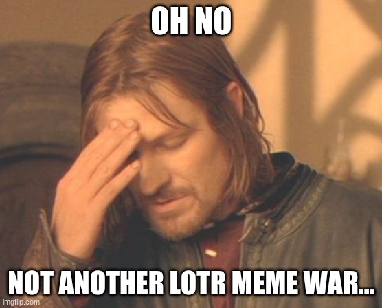OH NO NOT ANOTHER LOTR MEME WAR... | image tagged in memes,frustrated boromir | made w/ Imgflip meme maker