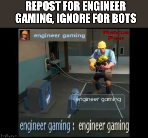 engineer gaming | REPOST FOR ENGINEER GAMING, IGNORE FOR BOTS | image tagged in engineer gaming | made w/ Imgflip meme maker