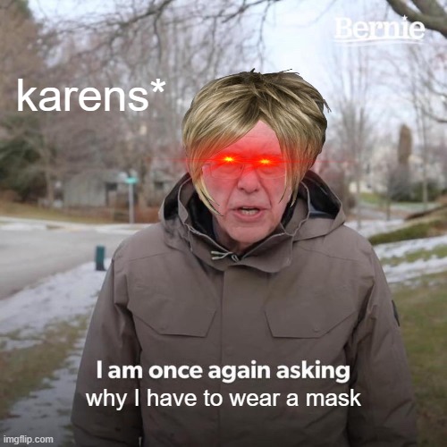 Bernie I Am Once Again Asking For Your Support | karens*; why I have to wear a mask | image tagged in memes,bernie i am once again asking for your support | made w/ Imgflip meme maker