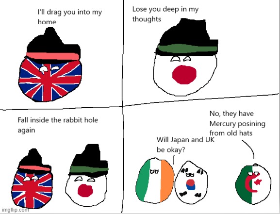 If you don't get the joke, the 3rd part should help you out a bit | image tagged in jokes,comic,countryballs,uk,japan | made w/ Imgflip meme maker