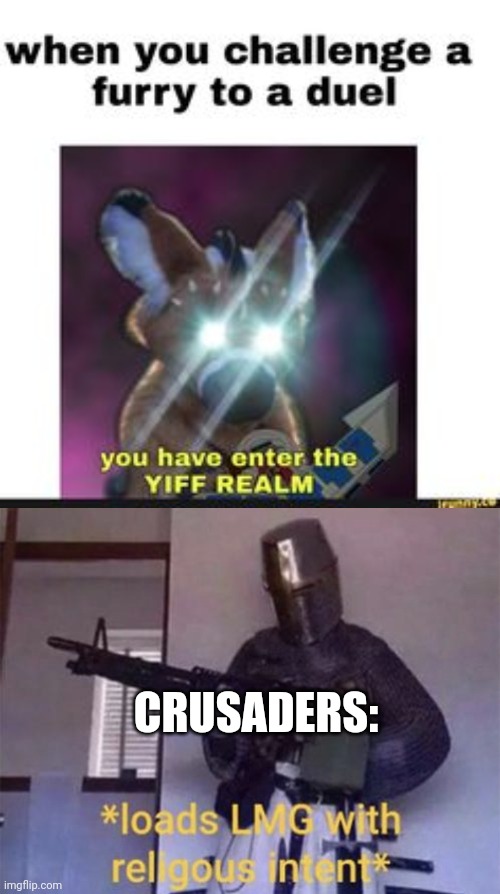 Is there an alternate solution | CRUSADERS: | image tagged in loads lmg with religious intent,memes,furry | made w/ Imgflip meme maker