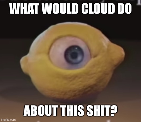 Shocked Omega Mart Lemon | WHAT WOULD CLOUD DO; ABOUT THIS SHIT? | image tagged in shocked omega mart lemon | made w/ Imgflip meme maker