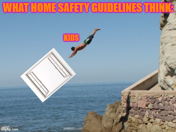 Cliff Diver | WHAT HOME SAFETY GUIDELINES THINK:; KIDS | image tagged in cliff diver | made w/ Imgflip meme maker