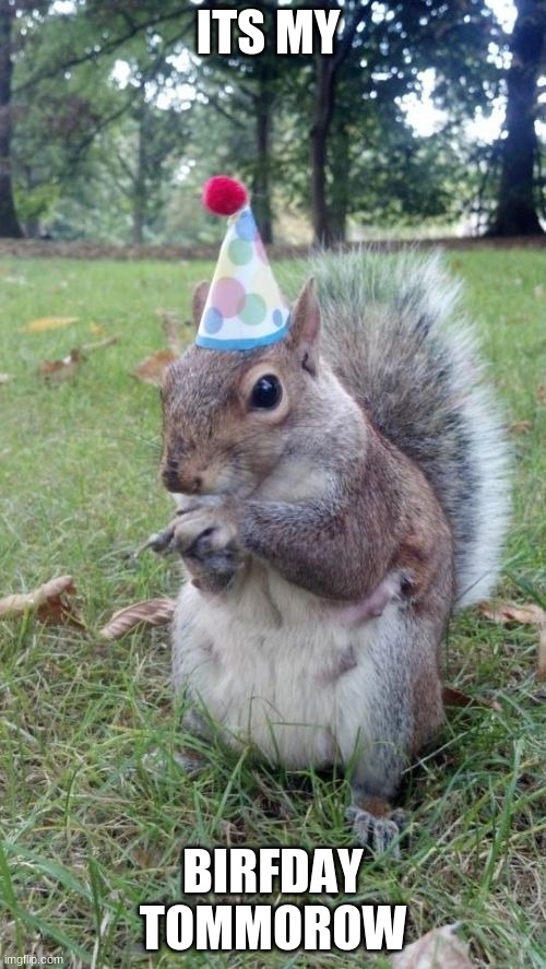 Super Birthday Squirrel | ITS MY; BIRFDAY TOMMOROW | image tagged in memes,super birthday squirrel | made w/ Imgflip meme maker