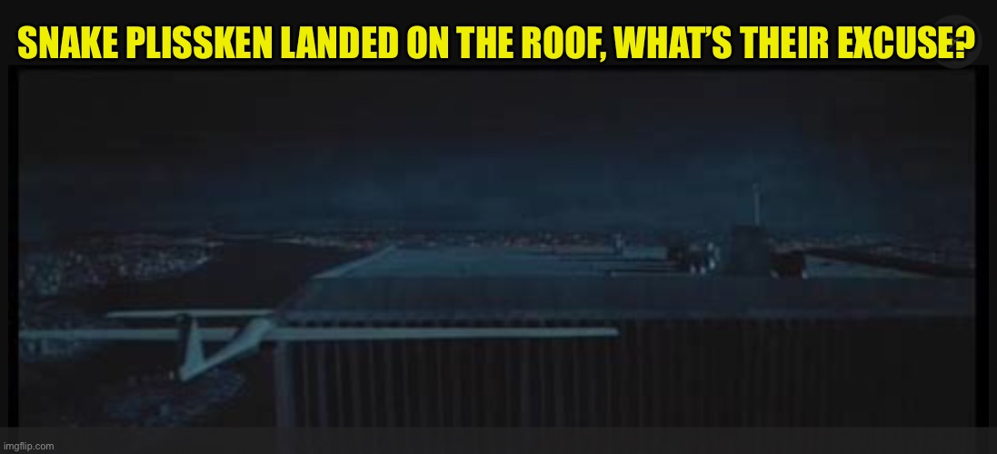 SNAKE PLISSKEN LANDED ON THE ROOF, WHAT’S THEIR EXCUSE? | made w/ Imgflip meme maker