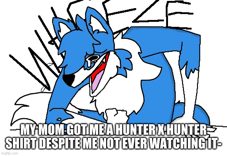 Guess I have to watch it now- | MY MOM GOT ME A HUNTER X HUNTER SHIRT DESPITE ME NOT EVER WATCHING IT- | image tagged in cloud wheeze 2 0 | made w/ Imgflip meme maker