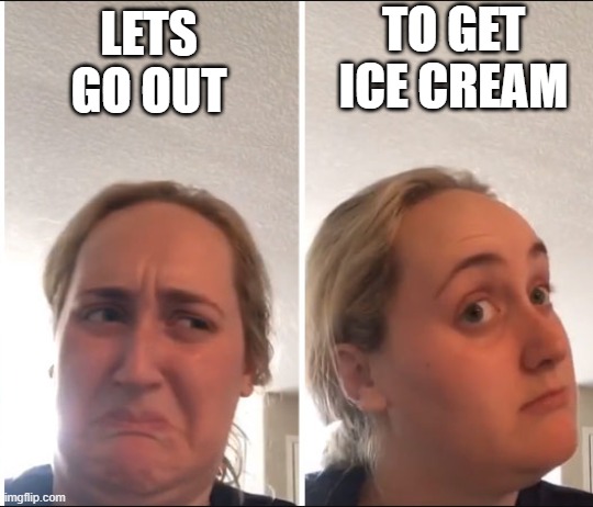 Kombucha Girl | TO GET ICE CREAM; LETS GO OUT | image tagged in kombucha girl | made w/ Imgflip meme maker