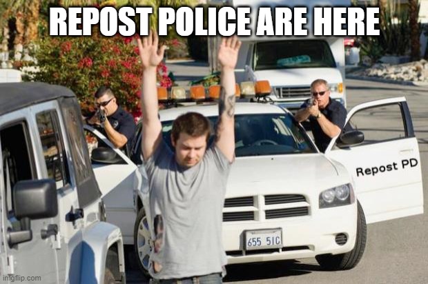 REPOST POLICE ARE HERE | image tagged in repost police | made w/ Imgflip meme maker