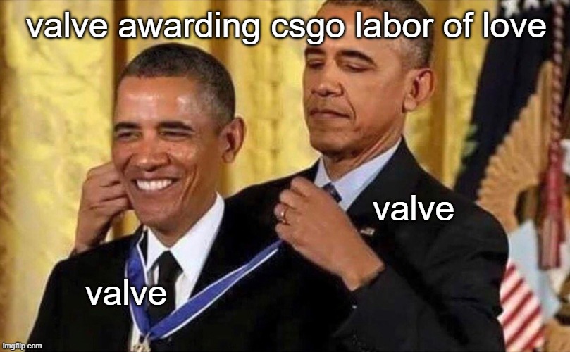 No Title | valve awarding csgo labor of love; valve; valve | image tagged in obama medal | made w/ Imgflip meme maker