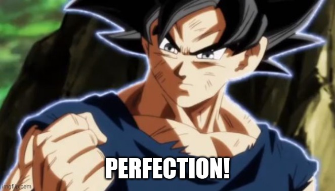 Ultra instinct goku | PERFECTION! | image tagged in ultra instinct goku | made w/ Imgflip meme maker