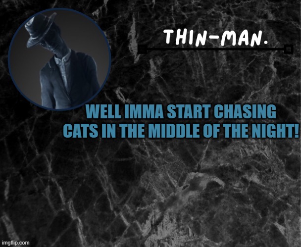 FUN RIGHT?! | WELL IMMA START CHASING CATS IN THE MIDDLE OF THE NIGHT! | image tagged in thin-man's temp | made w/ Imgflip meme maker