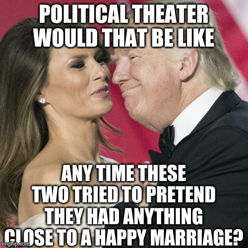 POLITICAL THEATER WOULD THAT BE LIKE ANY TIME THESE TWO TRIED TO PRETEND THEY HAD ANYTHING CLOSE TO A HAPPY MARRIAGE? | made w/ Imgflip meme maker