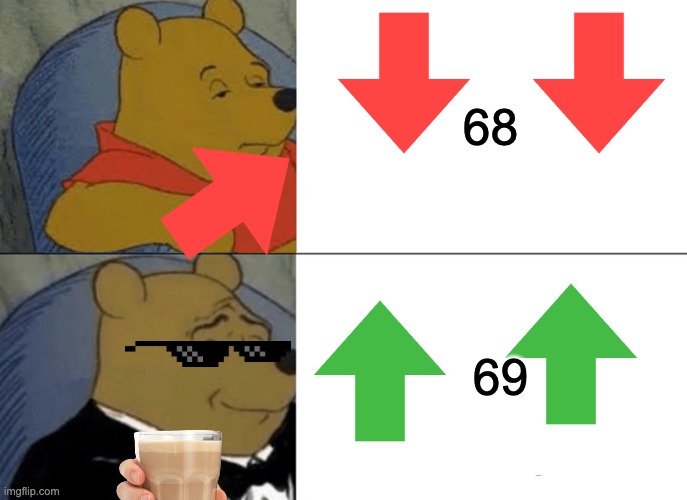 Tuxedo Winnie The Pooh | 68; 69 | image tagged in memes,tuxedo winnie the pooh | made w/ Imgflip meme maker