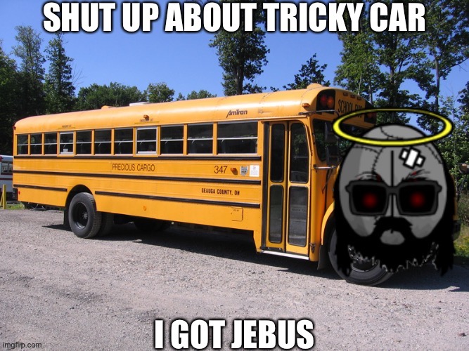 Vroom Vroom MotherHankers | image tagged in madness,madness combat,jesus,jebus,bus,cursed image | made w/ Imgflip meme maker