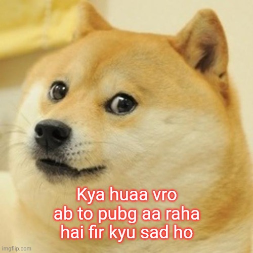 Doge | Kya huaa vro ab to pubg aa raha hai fir kyu sad ho | image tagged in memes,doge | made w/ Imgflip meme maker