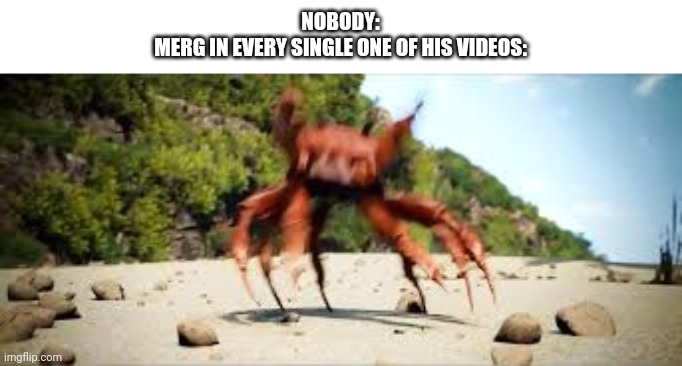 Even his undertale fangame vids | NOBODY:
MERG IN EVERY SINGLE ONE OF HIS VIDEOS: | image tagged in crab rave | made w/ Imgflip meme maker