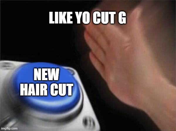 like cut g | LIKE YO CUT G; NEW HAIR CUT | image tagged in memes,blank nut button | made w/ Imgflip meme maker