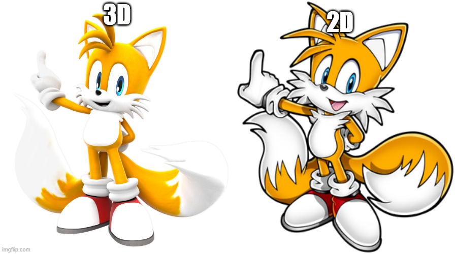 3d vs 2d are same | 2D; 3D | image tagged in tails | made w/ Imgflip meme maker