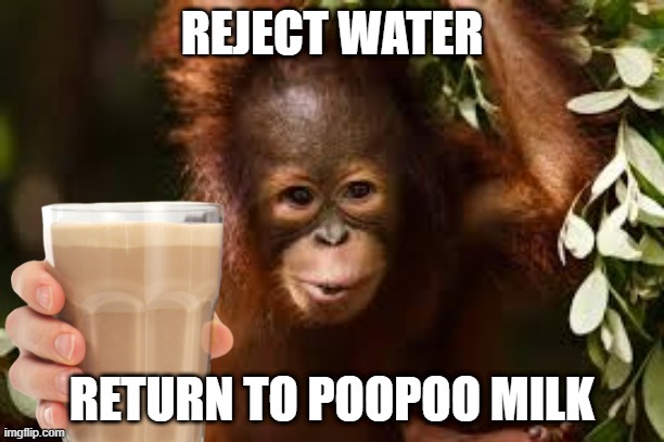 pooh water | REJECT WATER; RETURN TO POOPOO MILK | image tagged in monke | made w/ Imgflip meme maker