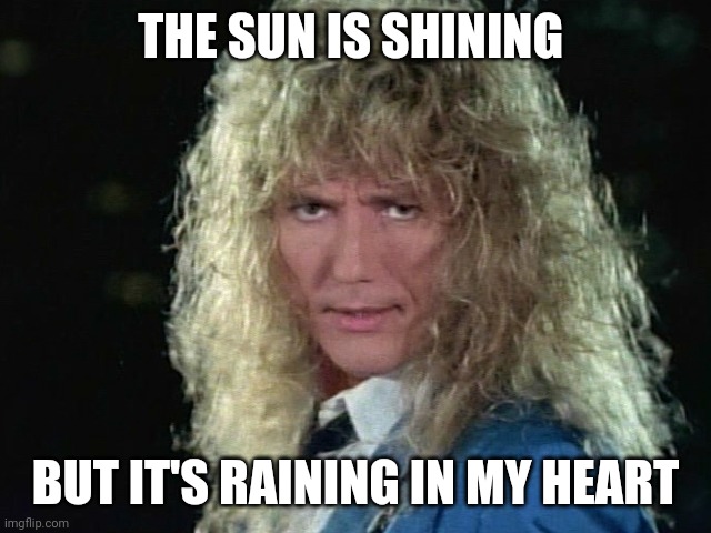 When the foreman asks why you're not going to work | THE SUN IS SHINING; BUT IT'S RAINING IN MY HEART | image tagged in david coverdale,ironworkers,union ironworkers,rain day | made w/ Imgflip meme maker