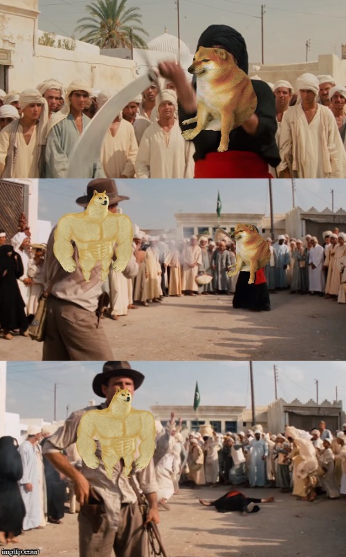 Indiana Jones Shoots Guy With Sword | image tagged in indiana jones shoots guy with sword | made w/ Imgflip meme maker