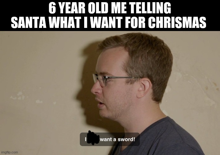 i also want a sword | 6 YEAR OLD ME TELLING SANTA WHAT I WANT FOR CHRISMAS | image tagged in i also want a sword | made w/ Imgflip meme maker