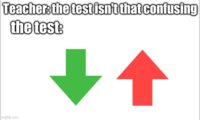 The teacher lied | Teacher: the test isn't that confusing; the test: | image tagged in white background | made w/ Imgflip meme maker
