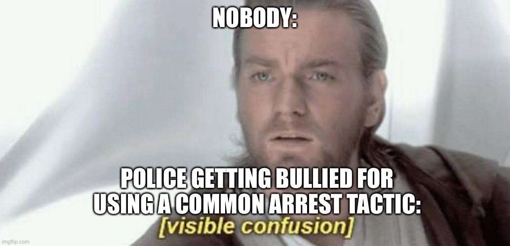 Visible Confusion | NOBODY: POLICE GETTING BULLIED FOR USING A COMMON ARREST TACTIC: | image tagged in visible confusion | made w/ Imgflip meme maker