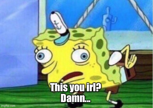 Mocking Spongebob Meme | This you irl?
Damn... | image tagged in memes,mocking spongebob | made w/ Imgflip meme maker